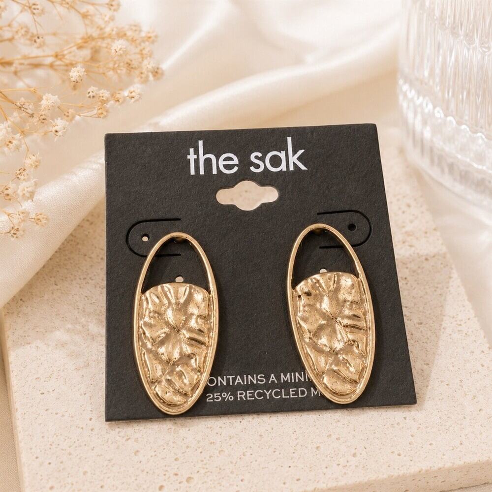 The Sak Earrings Gold Tone Textured Hammered Oval Drop Dangle Post Back cute